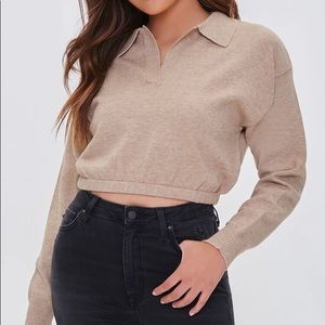 Forever 21 Tan Knit Sweater with Collar - Size Small